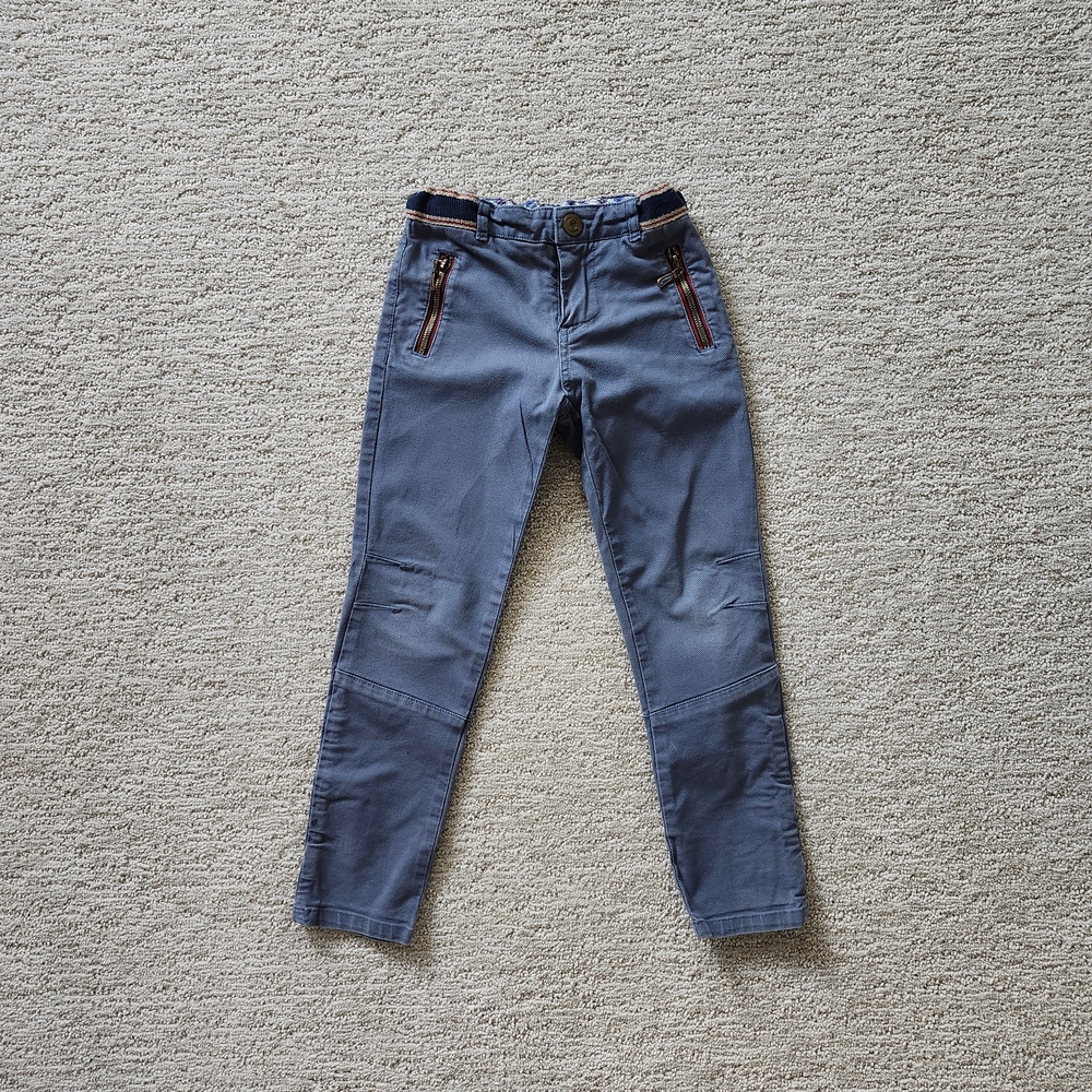 Casual Blue Pants with Brown Trim